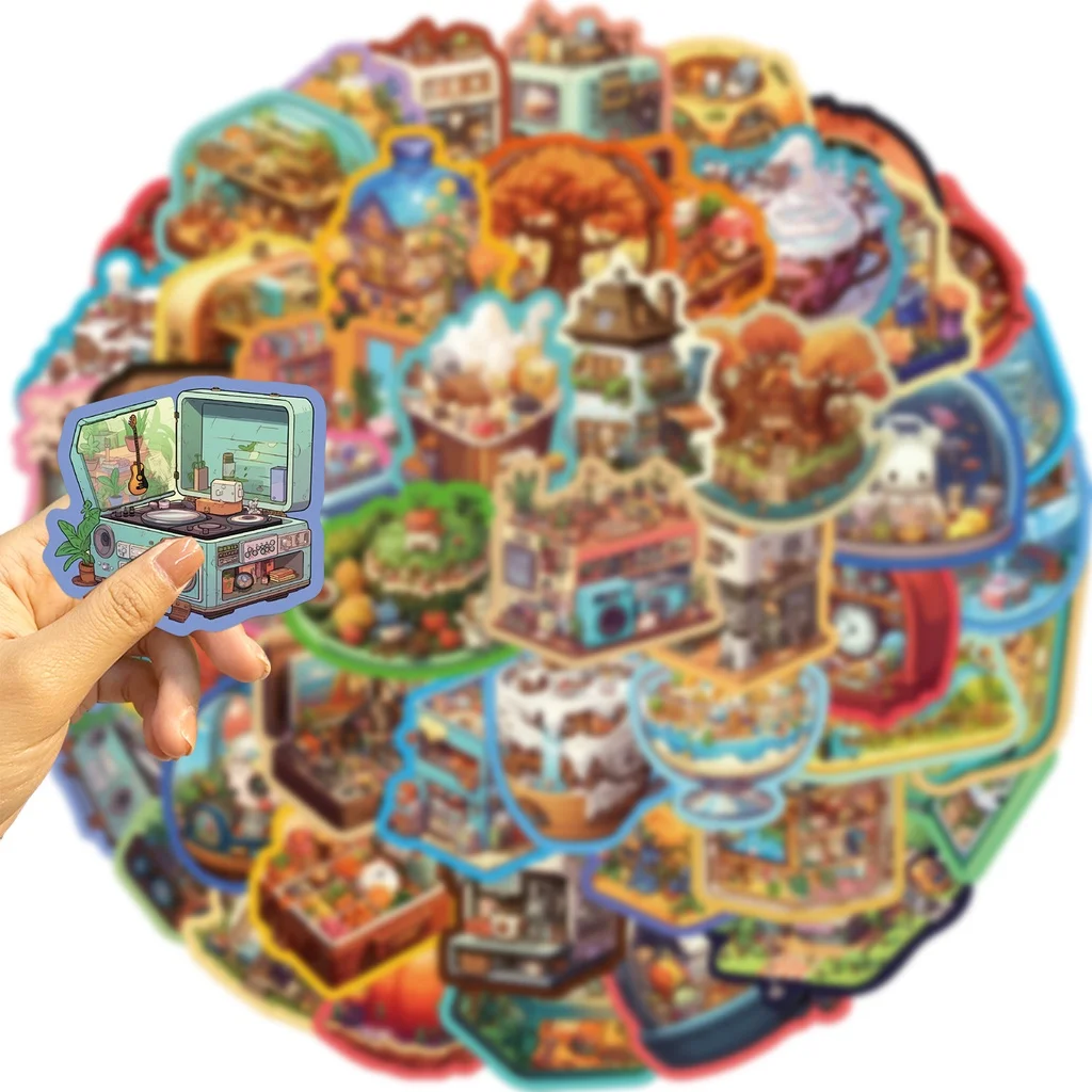 50개 만화 마이크로 월드 그래피티 방수 스티커 헬멧 핸드 어카운트 필통 데칼 블링블링스티커스 스토어