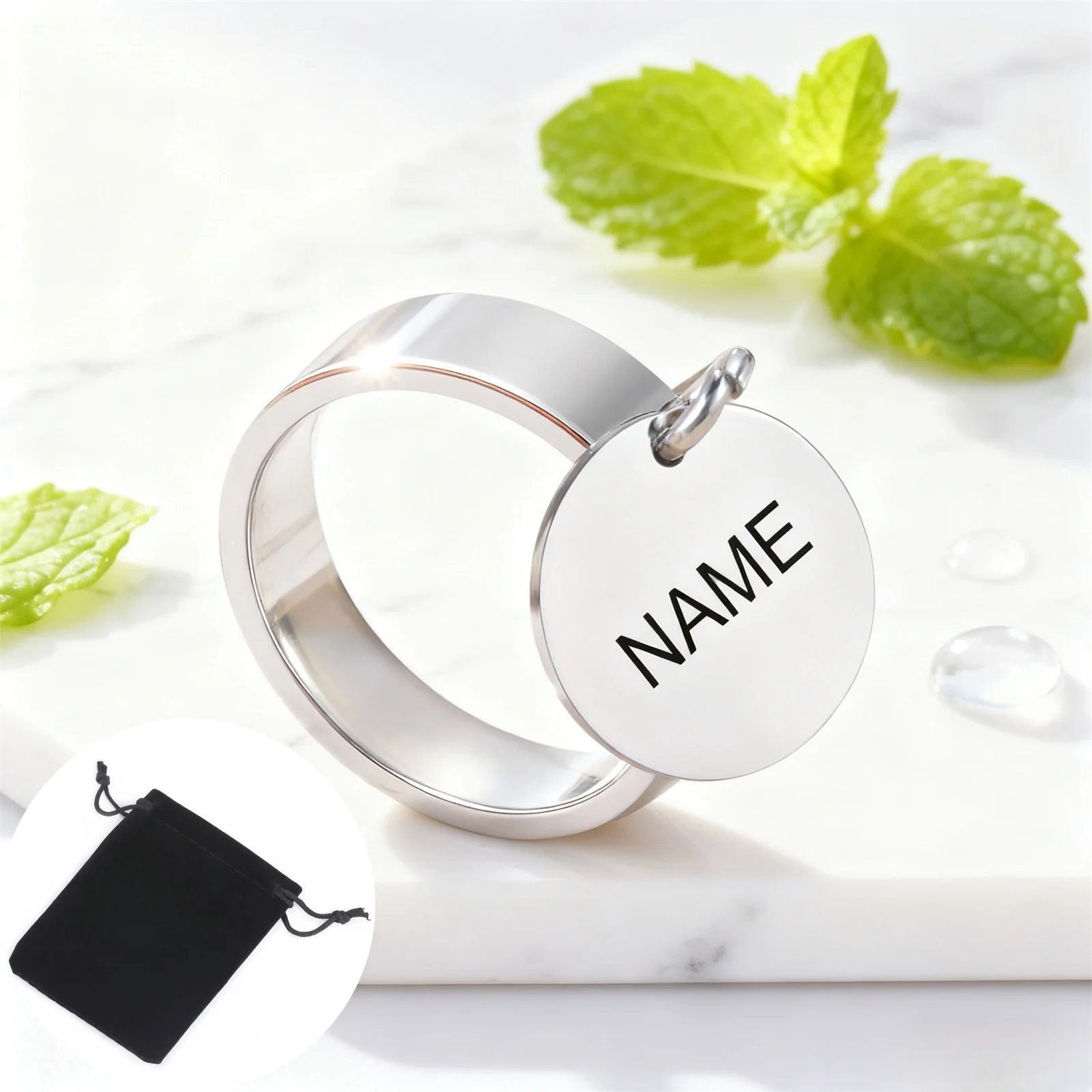 Customized Name Text Date External Disc Pendant Ring Stainless Steel Label Name Couple Ring Engagement Anniversary Wedding Gift