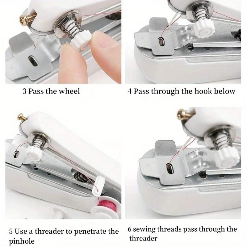 1pc White Portable Mini Sewing Machine Handheld Manual Easy Sewing Household Portable Tailor Machine Small Sewing Machine - view 6