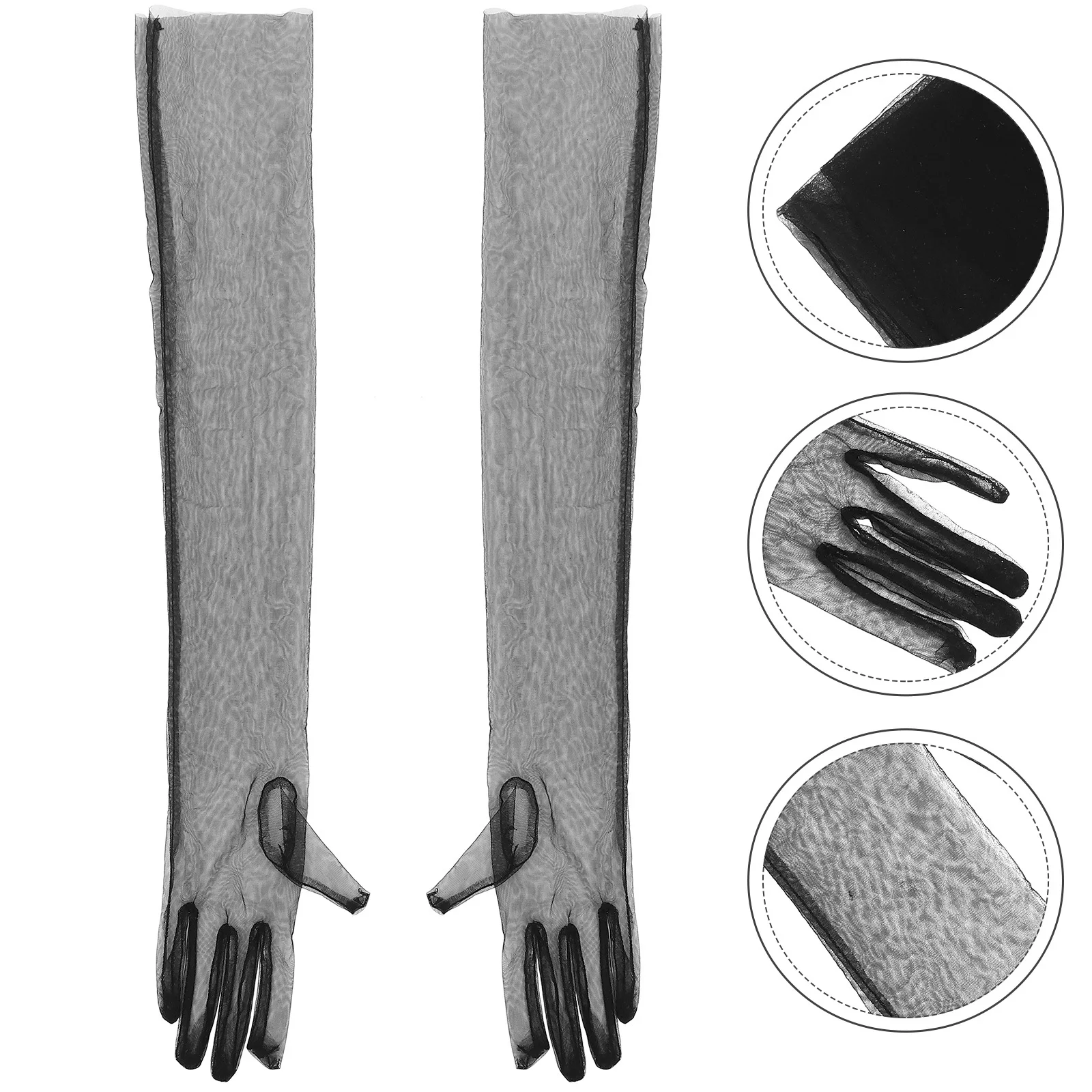 

1Pair Wedding Gloves for Bride Black Tulle Sheer Long Sleeve Women Formal Party Opera Gloves Elegant Fashion Accessory