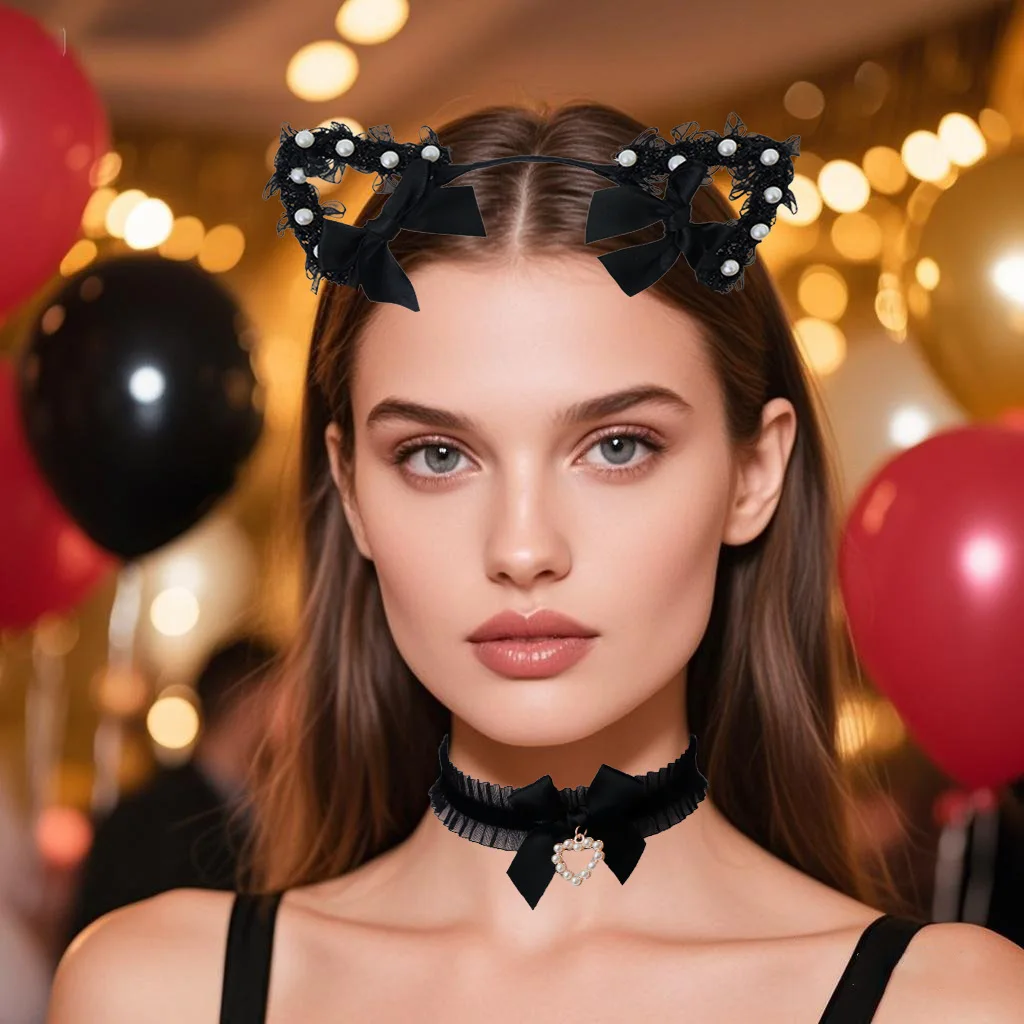 Dress Up with Internet Celebrity Pure Cute Lolita Bow Love Collar Necklace Clavicle Chain Women's Party