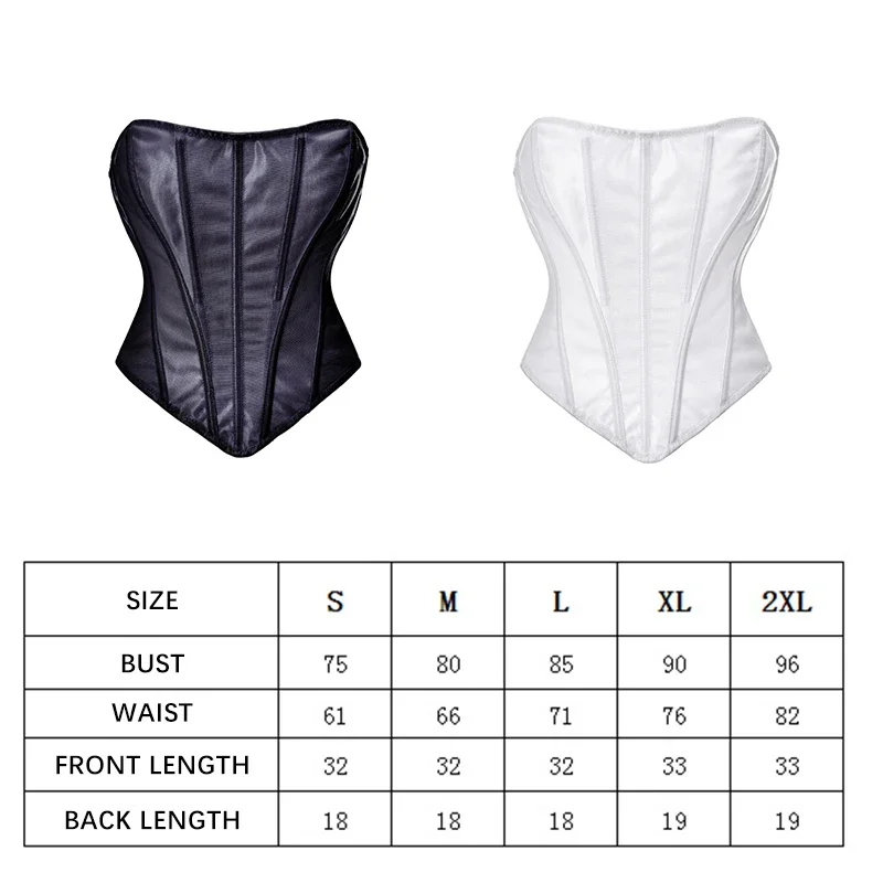 Fashion Corset Top Women Bustier Black Bodice White Corselet Overbust Short Cropped Tops Zipper Gothic Clothing Camisole