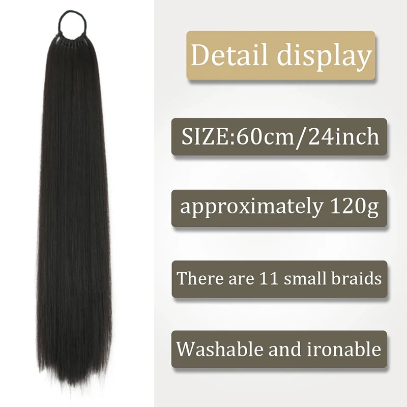 Synthetic Long Straight Ponytail Hair Extension Rubber Band Wrap Around Heat Reistant Ponytail Hairpiece For Women Natural Brown