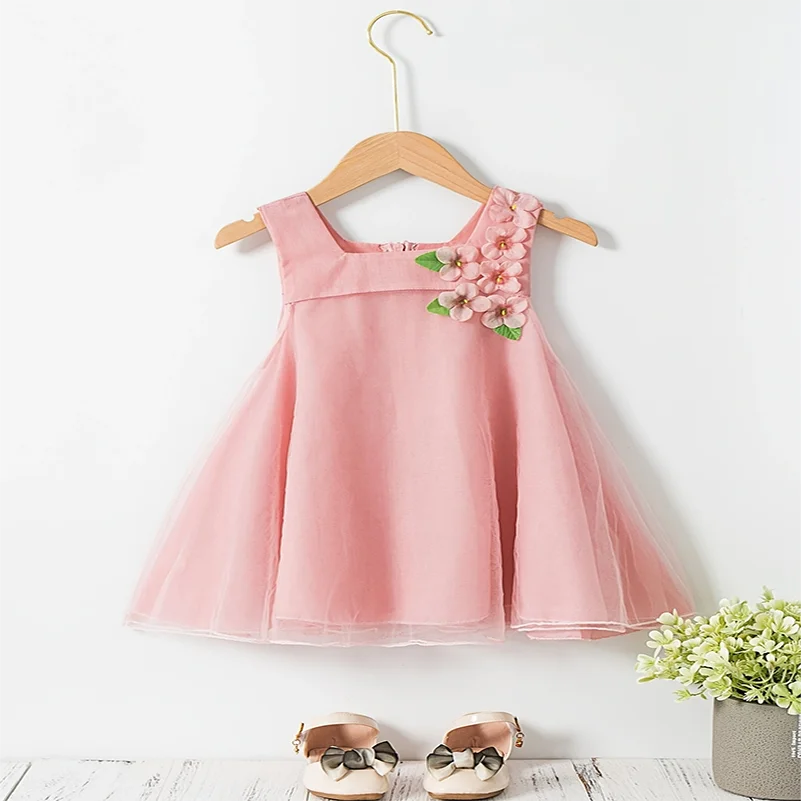 Children\'s and Girls\' Dress Casual Summer Sleeveless Flower zipper Vest strap Clothes Cute Baby Dress Party Dress