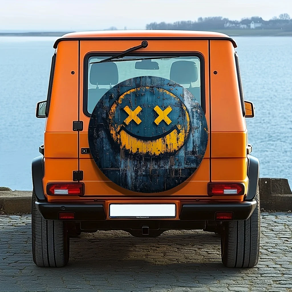 1 Stück, Reifenabdeckung, Aufbewahrungstaschen, Happy Face_ Strapazierfähiges 100 % Polyestergewebe, ohne Strom, Roadtrip für Einkaufszentrum, Parkplätze