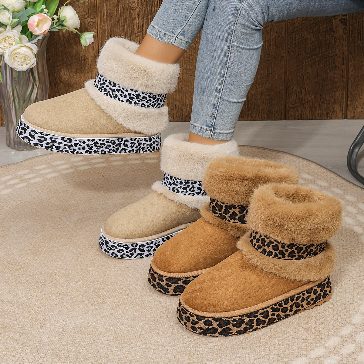Snow Boots for Winter Wear, Thick-soled and Height-boosting, Non-slip, Fleece-lined and Warm, Trendy Lamb Wool Sneakers