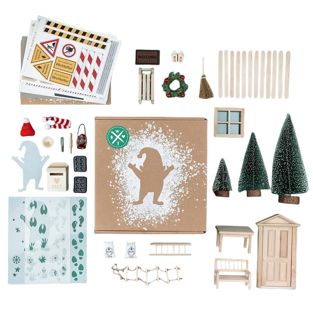Puppenhaus Weihnachten Dekore Mini Tür Weihnachten Set Miniatur Gnom Zubehör Holz Elf Tür Set fantastische Geschenke für Kinder
