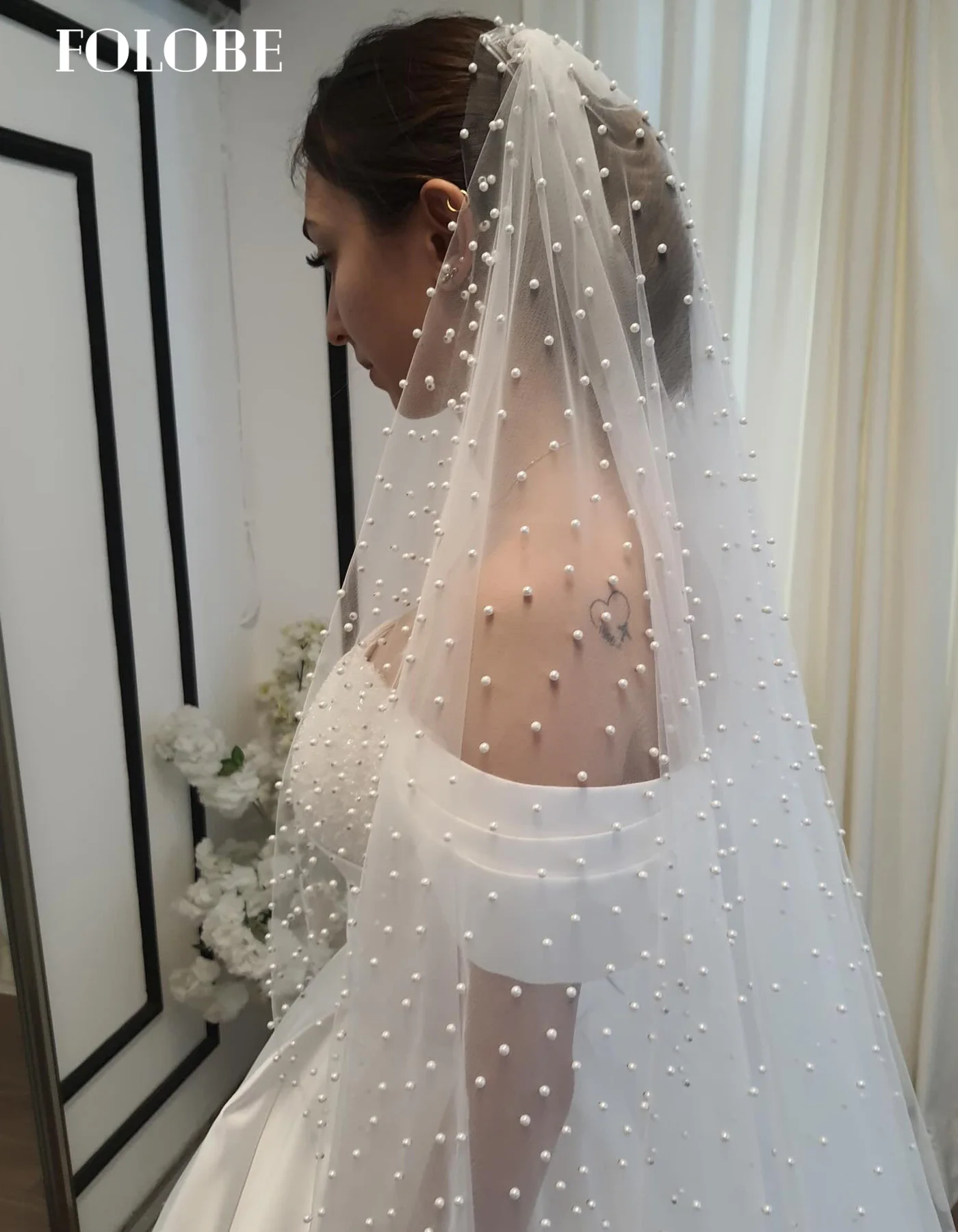 FOLOBE robe de mariée à épaules dénudées avec perles robe de mariée trapèze Gorgeou balayage Train robe de mariée vestidos de noche personnalisé