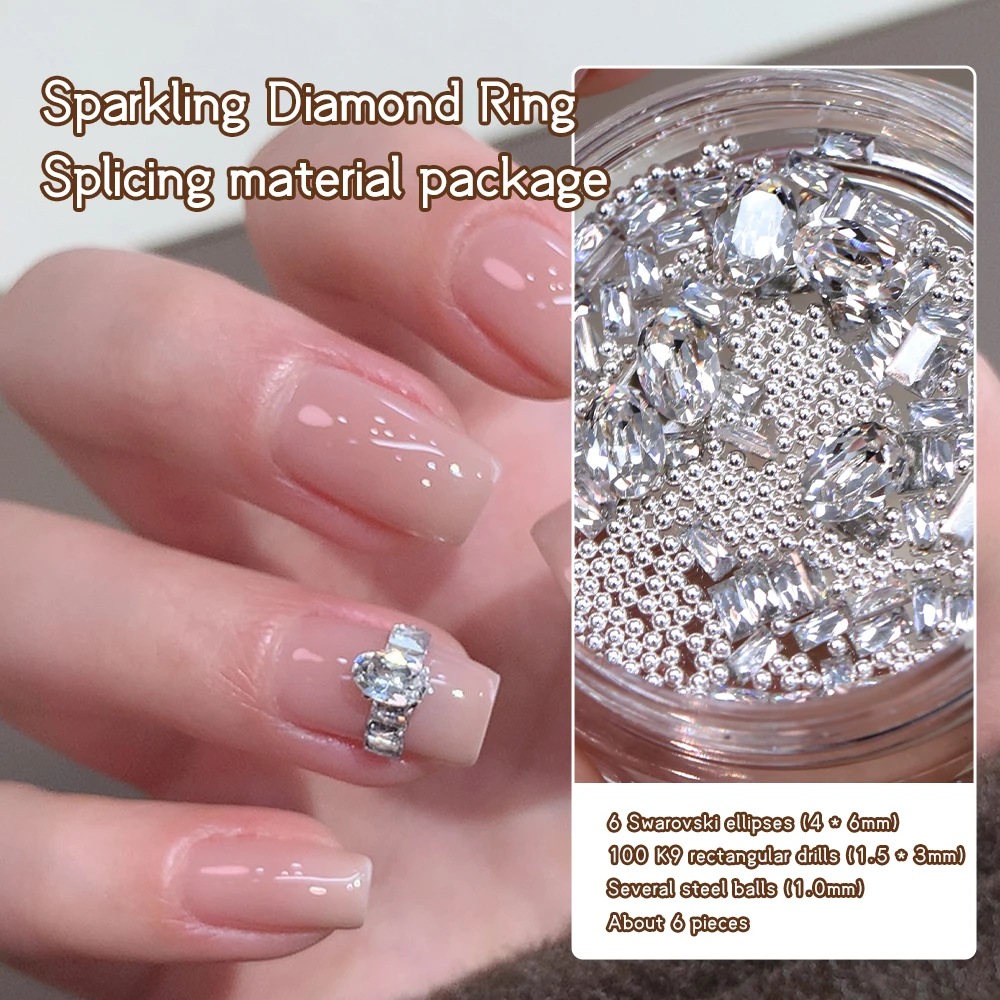 Kaniu Nuovo Kit di Accessori per Nail Art Scintillanti: Strumento per Unghie con Effetto Flash, Anello Diamantato Scintillante e Materiale per Decorazioni