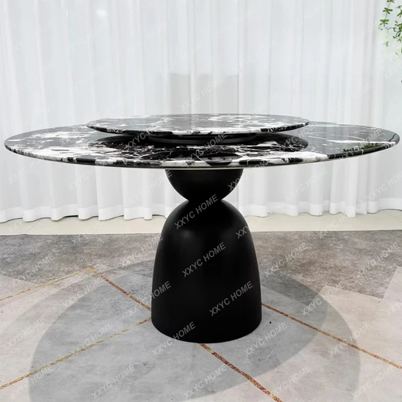 A  Round dining table rotating dining table and chair combination Nordic marble modern simple light luxury solid wood round tabl