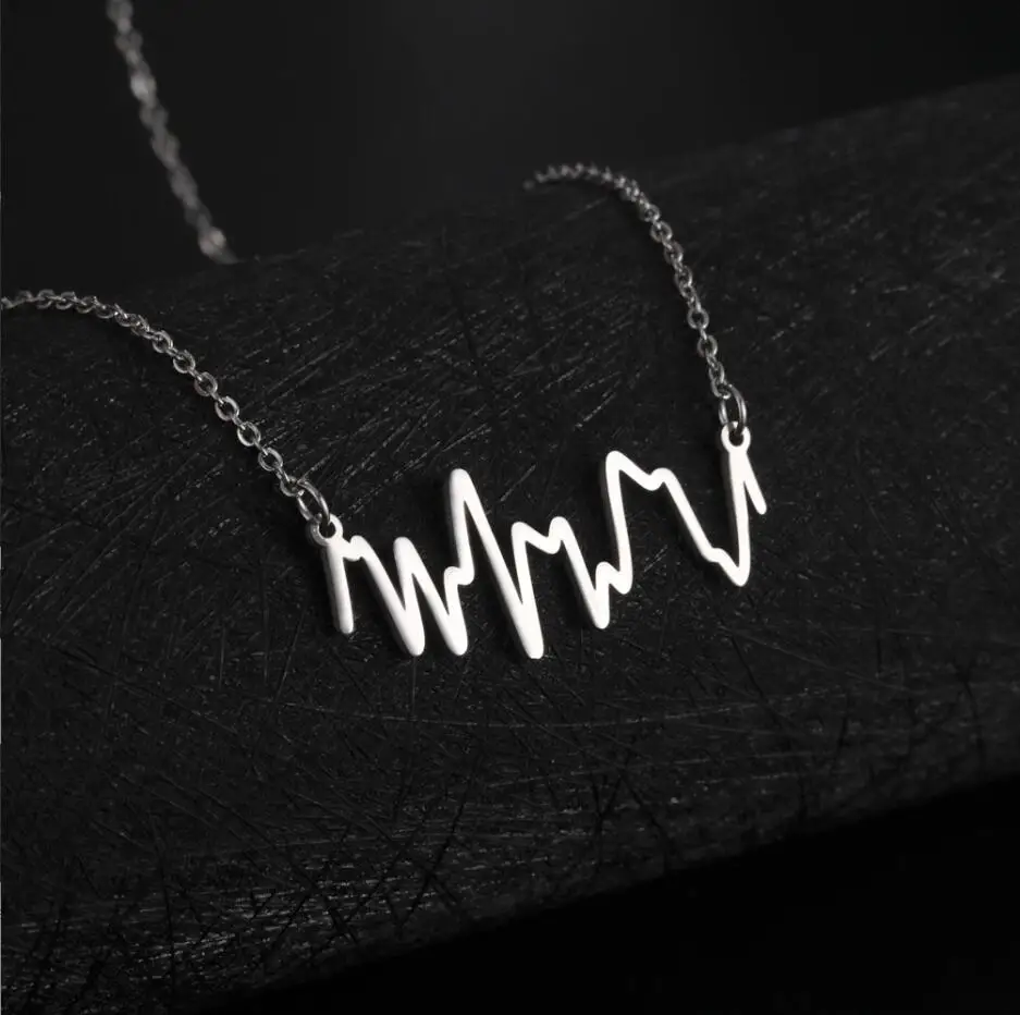 1PC Stainless Steel Necklace For Women Gold And Silver Color Love Electrocardiogram Pendant Necklace Engagement Jewelry F1422