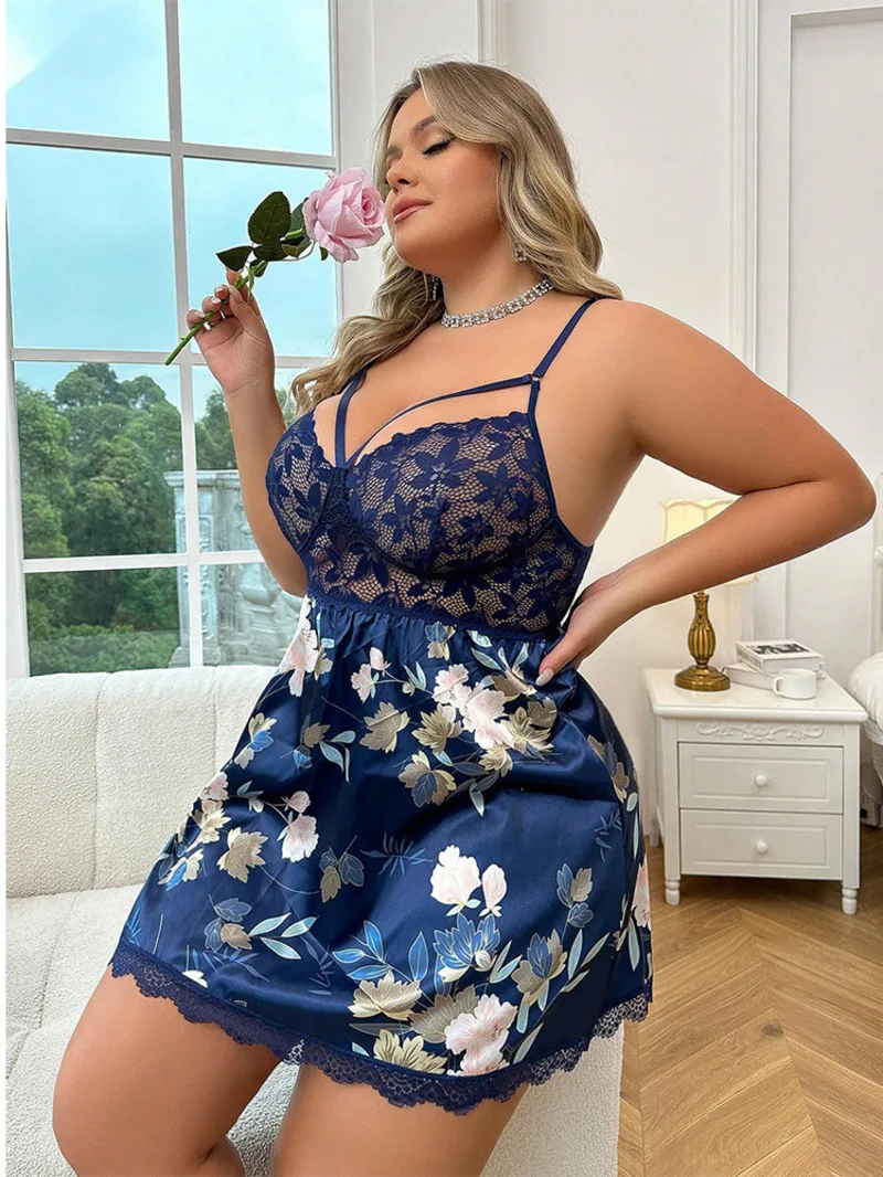 Sexy Plus Size Printed Woman V-neck Sling Dress Elegant Leisure Comfortable Sweet Girl Bare The Back Fit And Flare Dresses S7W2