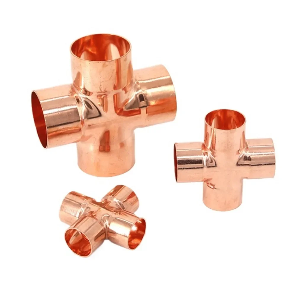 1/4 3/8 1/2 15 16 22 28 35 -108 mm Copper End Feed Solder Cross 4 Way Weld Scoket Pipe Fitting Connector Coupler Air Conditioner