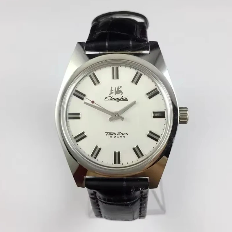 Shanghai relógio mecânico manual para homens mão vento relógio de pulso relógios originais homem de negócios couro preto orologio masculino