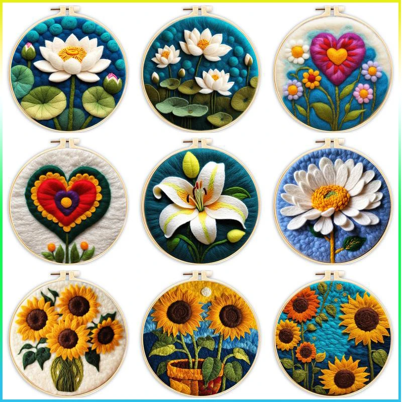 CHENISTORY Wool Felting Painting Kit Wool Felting Handmade Flower Felt Needle Pack Felting Fabric Craft DIY Embroidery Set