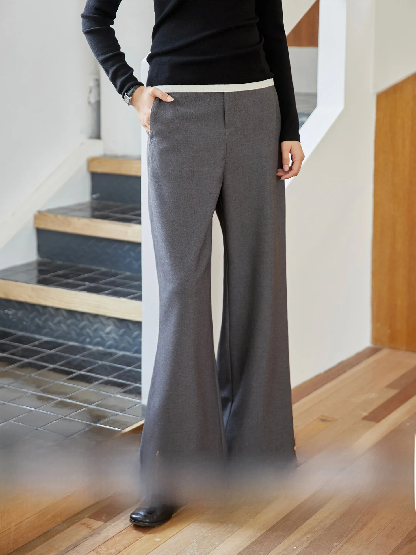 

ey Straight Leg Suit Pants Women's Slim Wide Leg Casual Trousers mid Waist Design Long Pants Autumn Faion GINNKEE