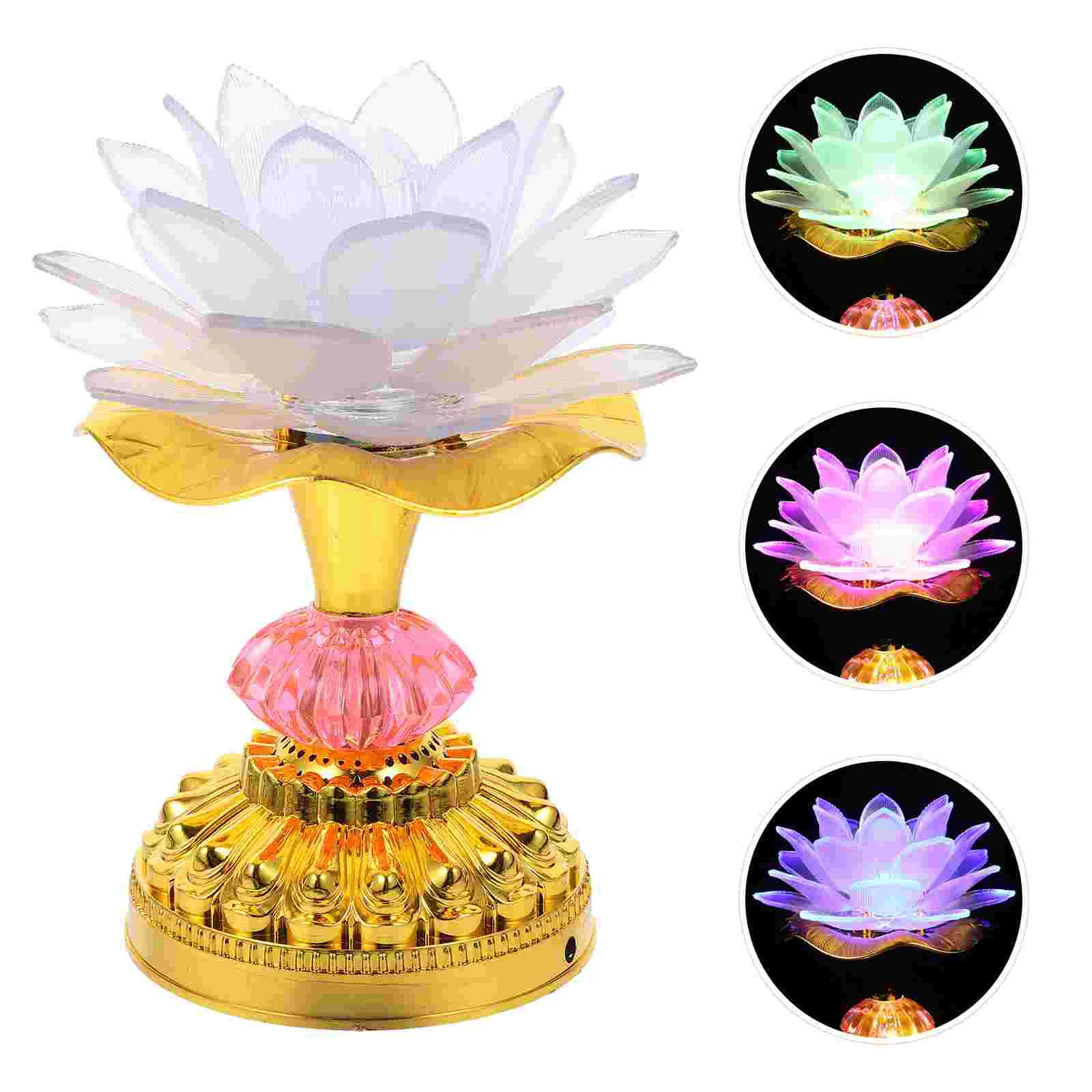 USB Colorful LED Lotus Lantern for Buddha Props Lamp Household Plug in Flower Abs Light
