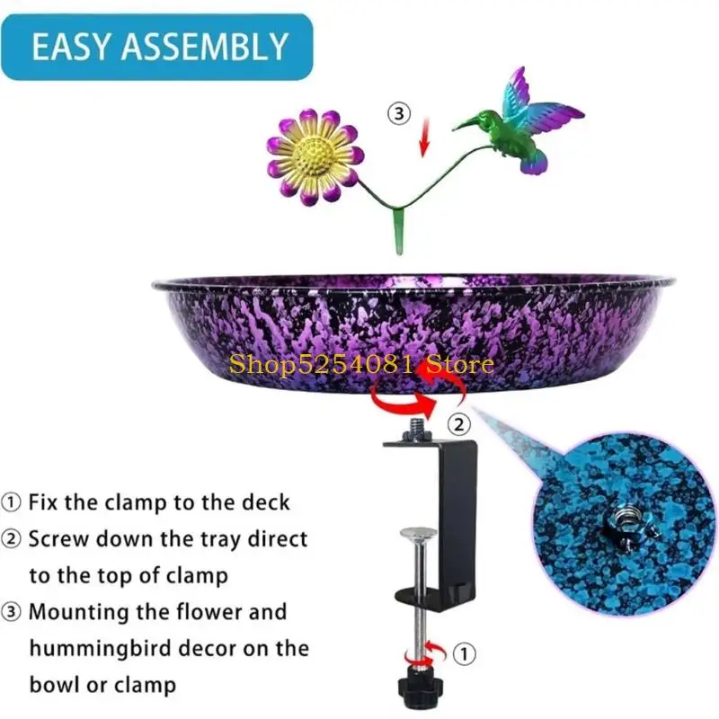 AXYC Durable Iron Bird Bath Featuring Flexible Hold Perfect For Deck Railings