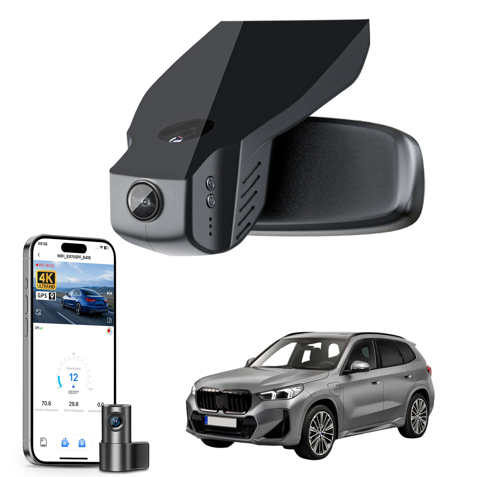 4K Dedicated Dash Cam For BMW X1 Gen2 F48 F49 Car Camera Recorder 2017-2022 GPS WiFi & APP Plug and Play Wireless DashCam