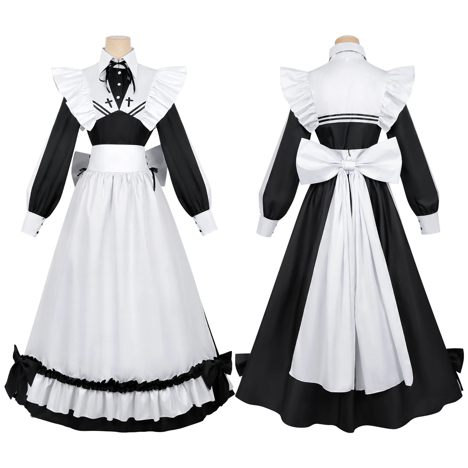 

Noble Long Sleeved Maid Costume Anime Lolita Cosplay Lingerie Dress Party Outfit Plus Size Black White Stage Performance Clothes