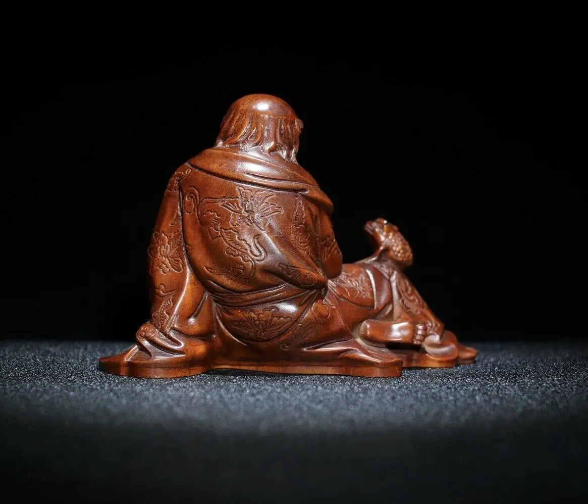 Decoration Collection China Old Boxwood Hand Carved Jin Chan Liu Hai Statue Gift