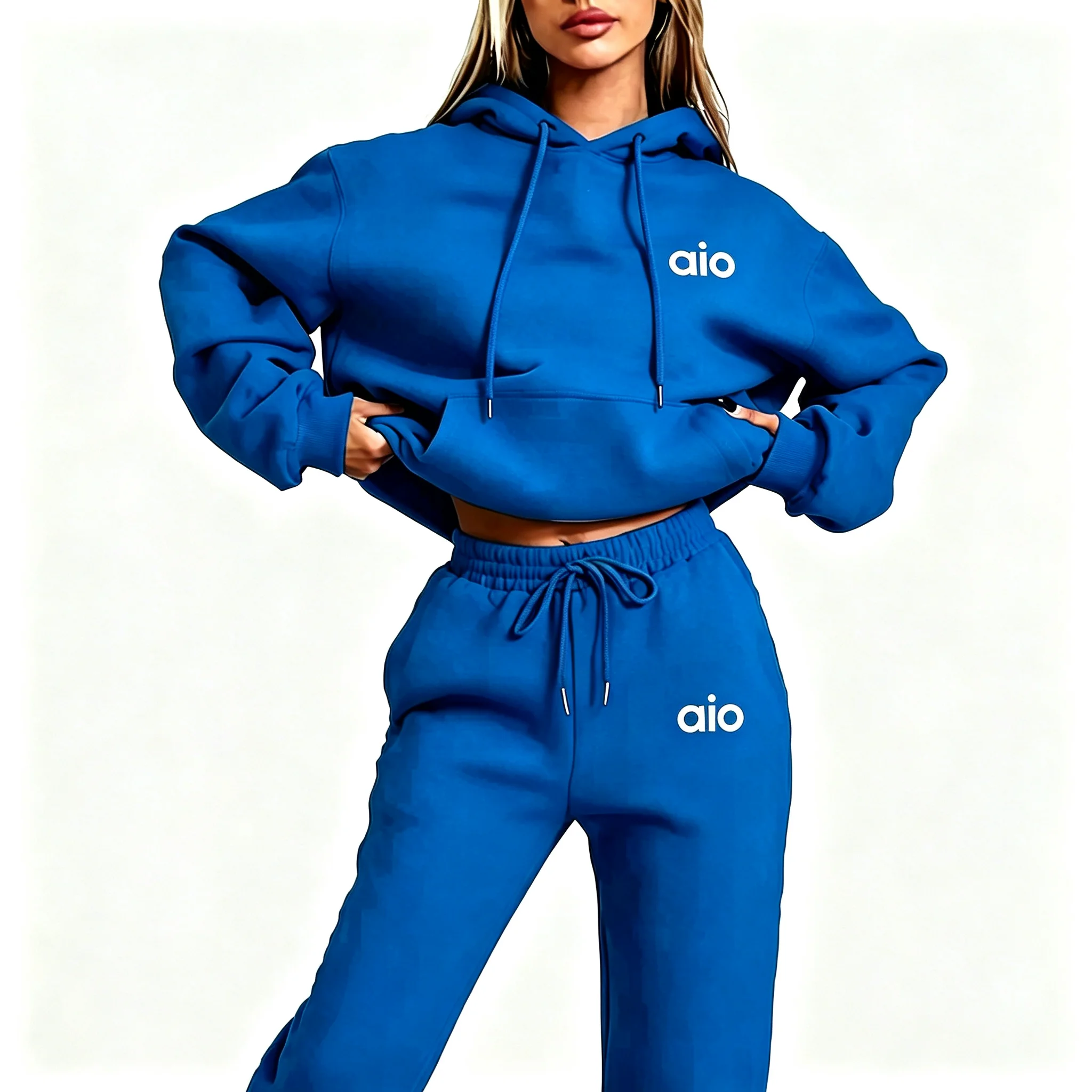 2026 AI-Druck Hochwertiges Damen-Monochrom-Kapuzen-Hoodie-Set Lässiges Zweiteiler-Set Neue Mode Heißer Trainingsanzug mit Jogginghose – Detail 12