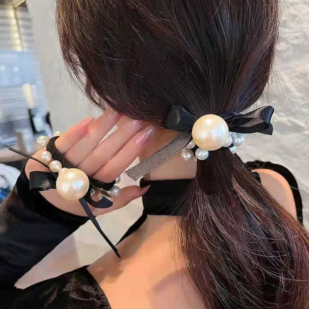 1PC Spring New Style Small Pearl Bow Hair Loop Versatile Tie Hair Rubber Band Headstring Hair Rope gioielli per capelli da donna