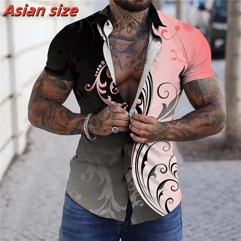 Exquisite Gradient Pattern Hawalian Shirt For Men Colorful 3D Printed Beach Shirts Casual Street Short Sleeve Lapel Tops Blouses