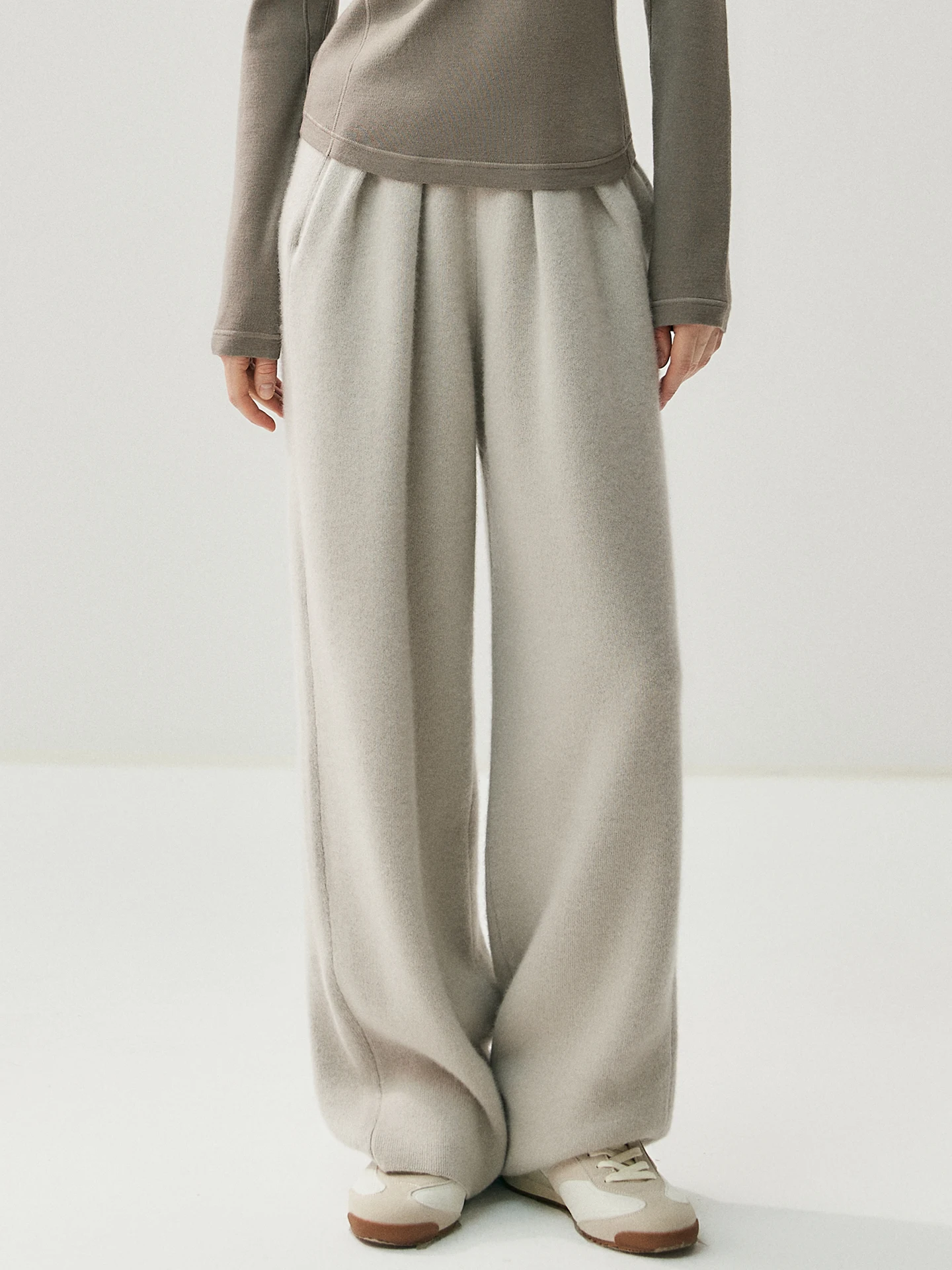 Yoyosect 100% Cashmere Women's Trousers Loose Wide Leg Pant Autumn Winter Thickened Pocket Design Elegant Solid Color Pant