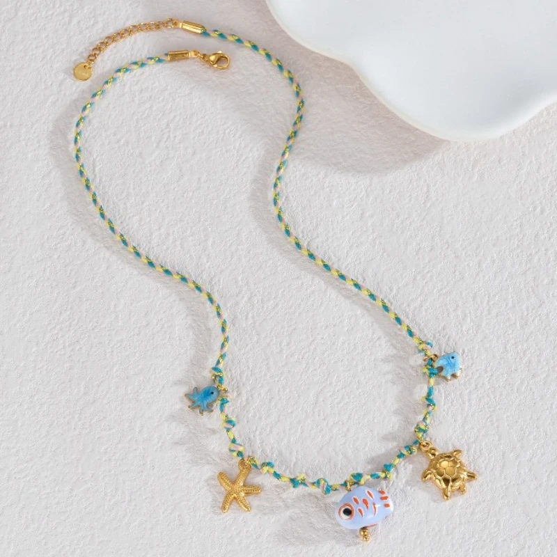 Tropische Fisch-Anhänger aus Edelstahl im Ozean-Stil, weiblich, personalisierte Mode-Halsketten, Charm-Schmuck, verblasst nicht – Detail 4