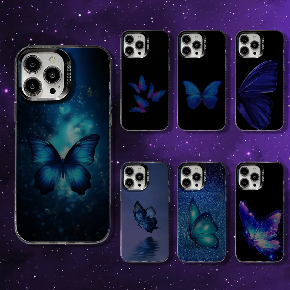 

Blue Butterfly Beautiful Wing Phone Case For iPhone 16,15,14,13,12,11,Mini,Pro,MAX Pink Matte Silicone Cover