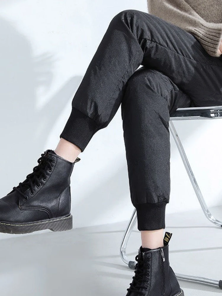 Women's High Waist Thickened down Trousers Outdoor Fashionable Autumn 2026 New Style Warm Cold Resistant Cuffed Pants