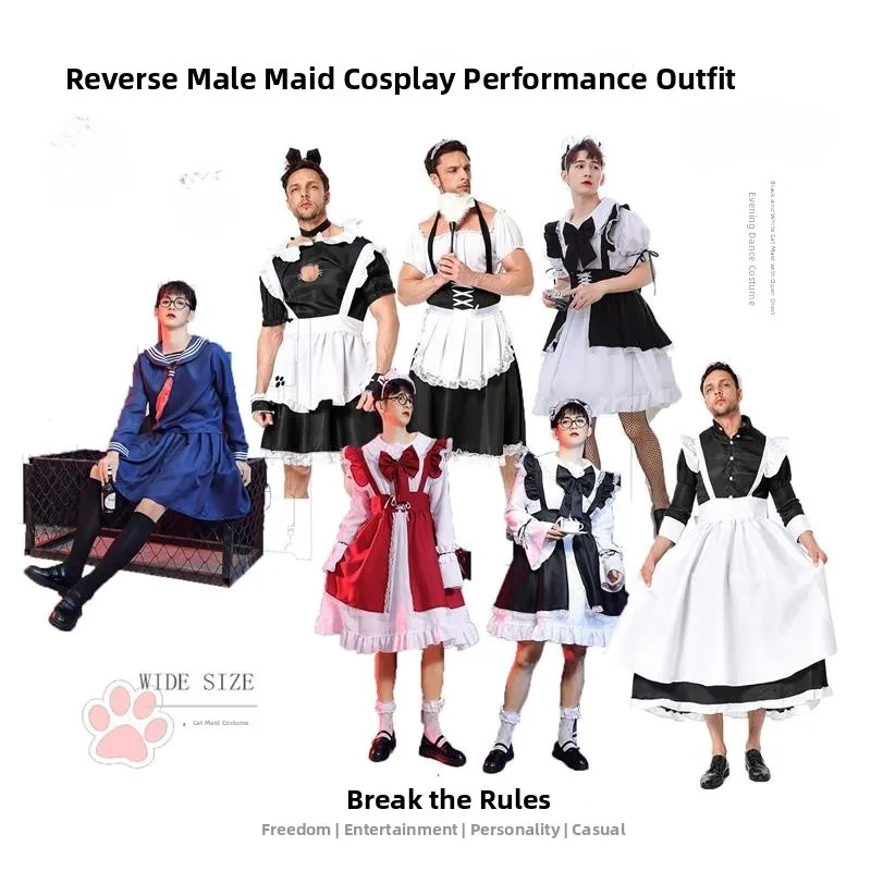 

Comical Male Maid Skirt Costume Large Size Halloween Outfit for Men Party Game Roleplay Japanese Style Long Sleeve Polyester