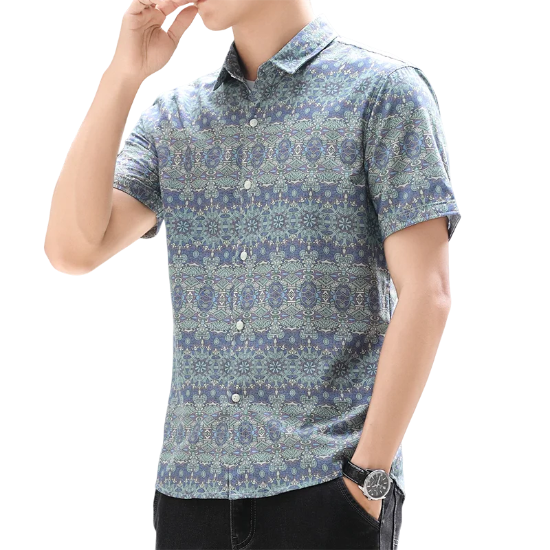 Summer Men\'s New Fashion Polo Shirts Youthful vitality Lapel Short Sleeve Commute Thin All-match Casual Printed Button Tops