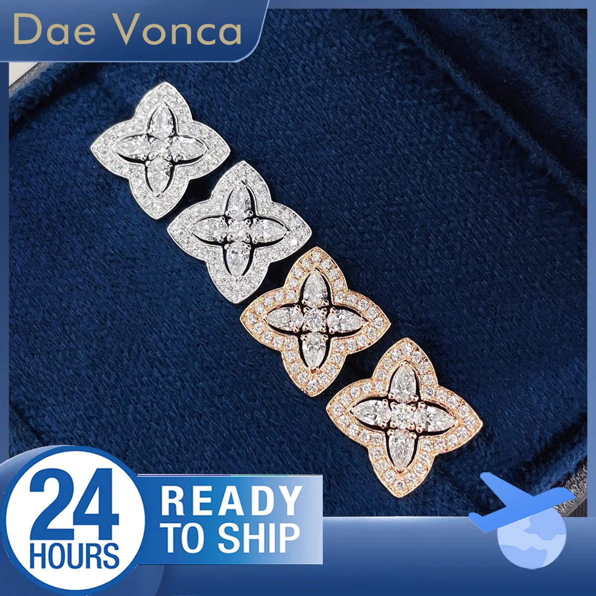 

Pear and Four Leaf Clover Shaped Lab Grown Diamond Stud Earrings Total 1.24ct 18K White/Rose Gold Lab Diamond Earrings for Wife