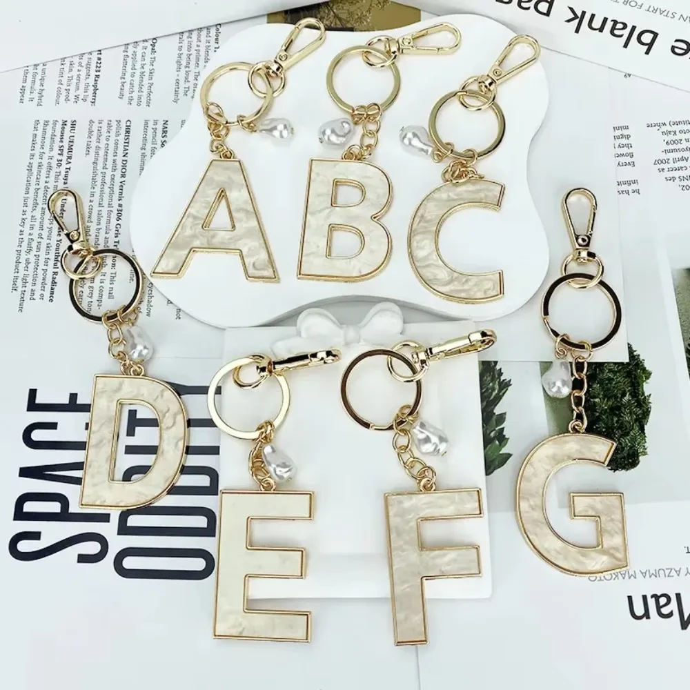 A-Z Initials Keyring Couples Metal Pendant with Pearl