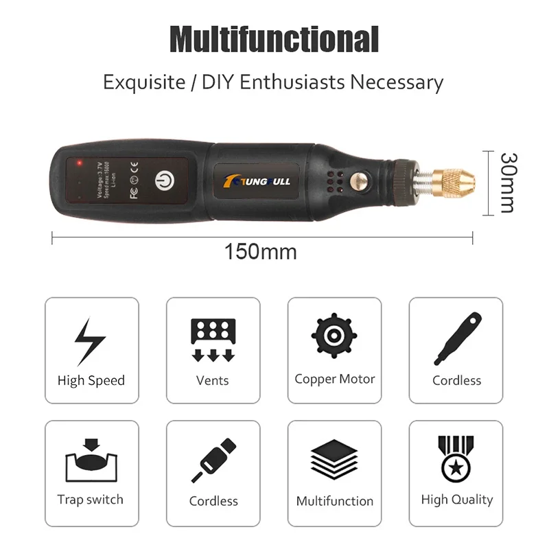 Mini Trapano Elettrico al Litio USB Senza Fili, Utensile Rotante Ricaricabile per Incisione e Intaglio su Giada