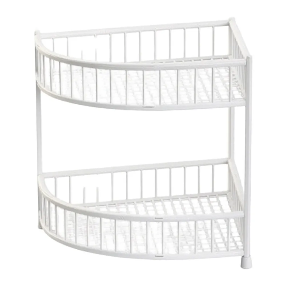 Dual Tier Iron Corner Shower Organizer for Bathroom Rust Resistant Material Fits 90 Degree Wall Junctions Compact Design