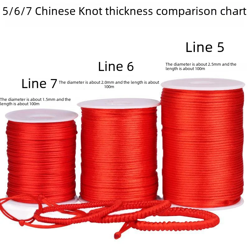 عقدة صينية منسوجة حبل صناعة يدوية 7 خطوط حبل مجوهرات اكسسوارات 5 خطوط الكورية الأحمر بالجملة المتاحة