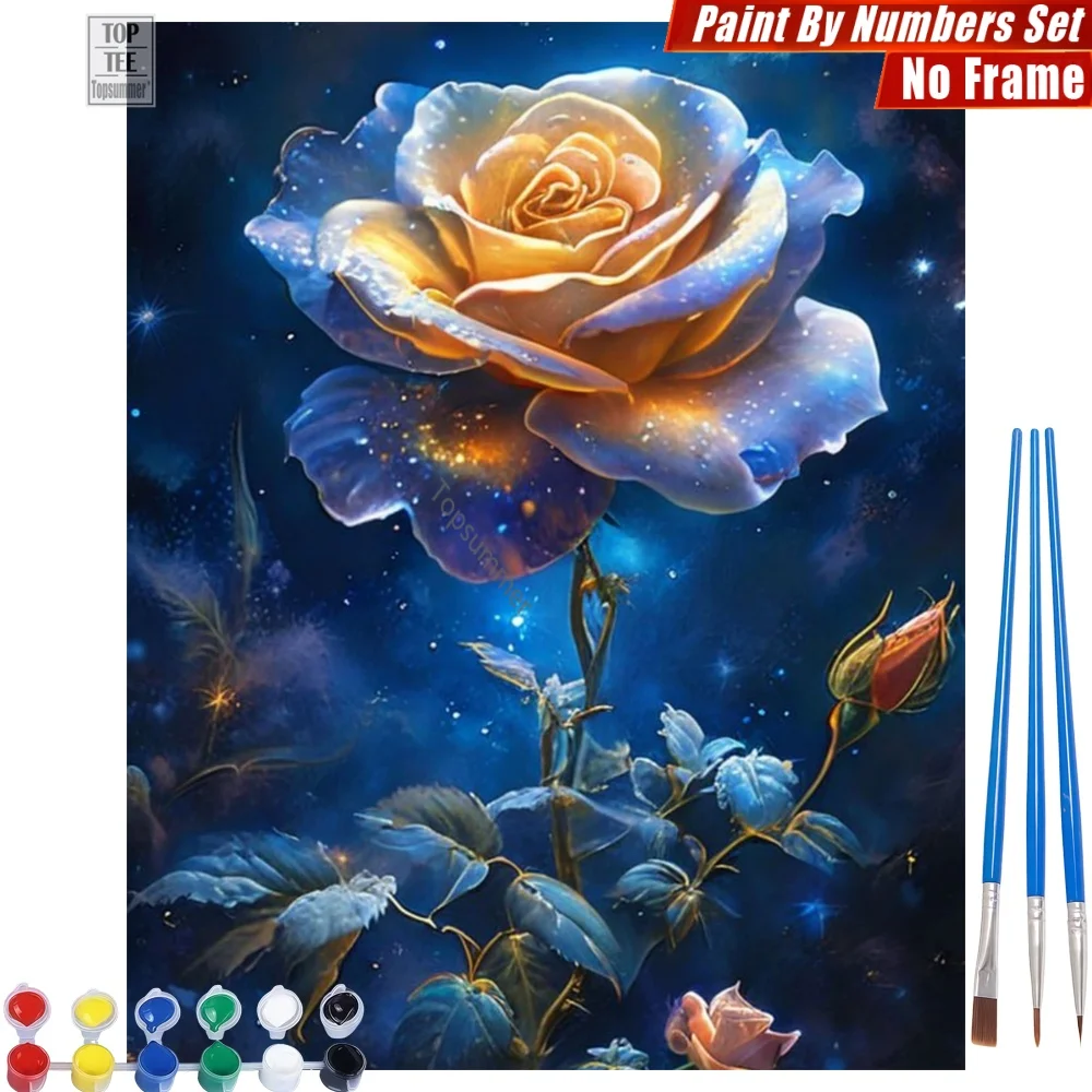 

Starry Blue Rose - DIY Paint By Numbers Set - Glowing Golden Petals Home Bedroom Wall Christmas Gift For Son