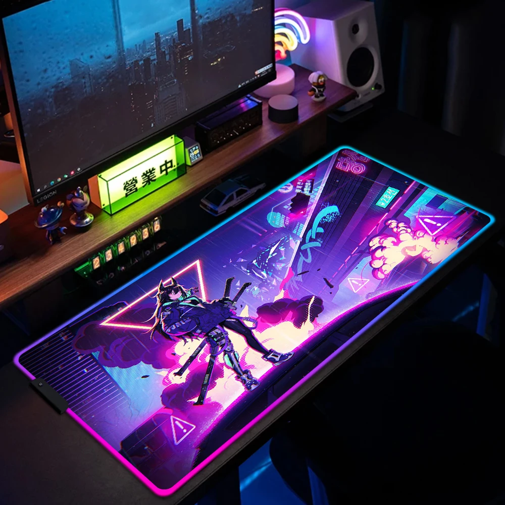 

RGB Gaming Mouse Pad Arknights 900x400mm Rubber Colorful Luminous Anime Large Led Lighting Mousepad Gamer Keyboard Desk Mat Pads