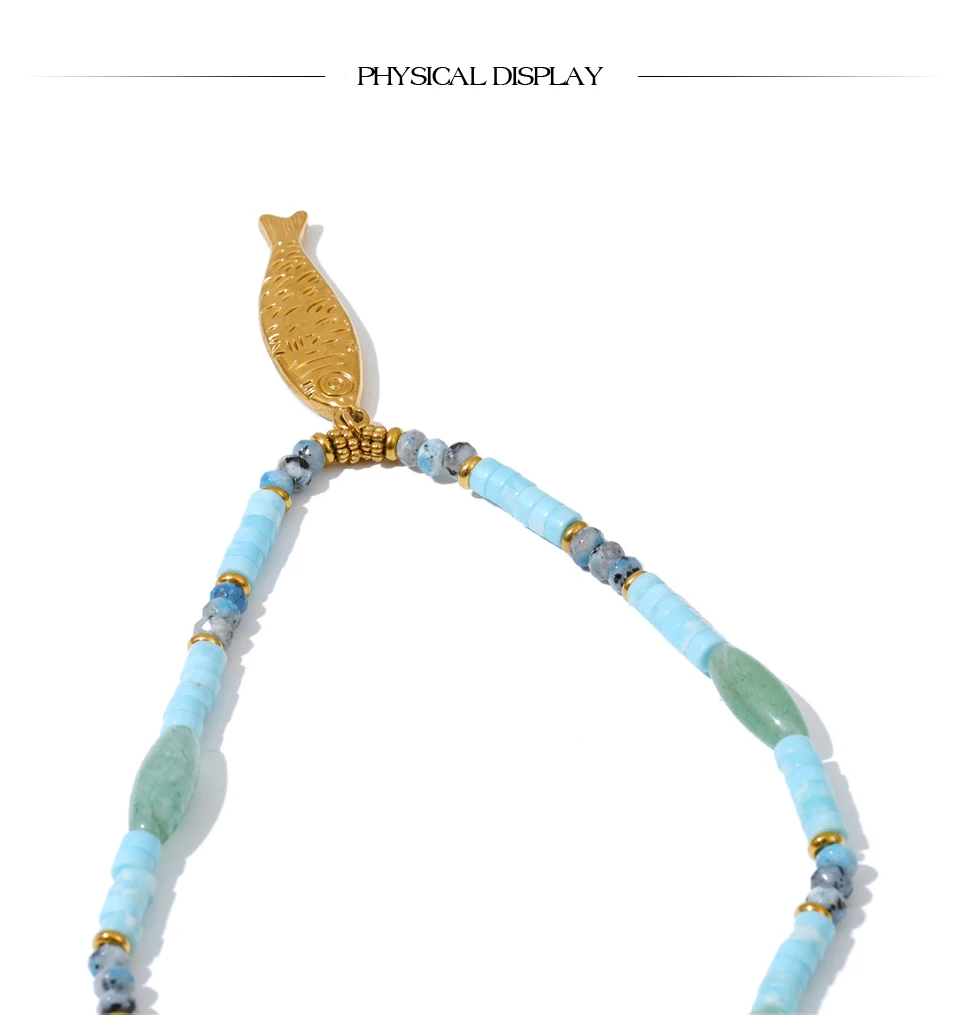 Yhpup Neue Natürliche Aventurin Stein Kette Fisch Halskette Anhänger Edelstahl Sommer Handgemachten Schmuck Geschenk Empfehlen – Detail 6
