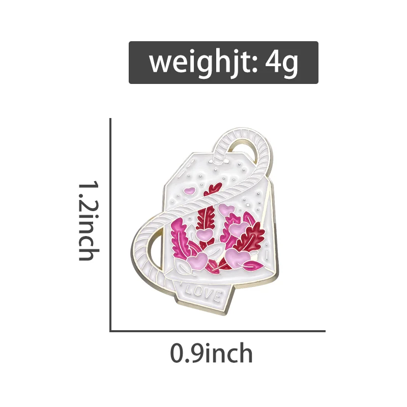 Épingle en émail de thé de potion d'amour de fleur d'herbe rose mignonne, broche de sachet de thé de bande dessinée, insigne de revers, cadeau de bijoux en gros pour le buveur de thé noir