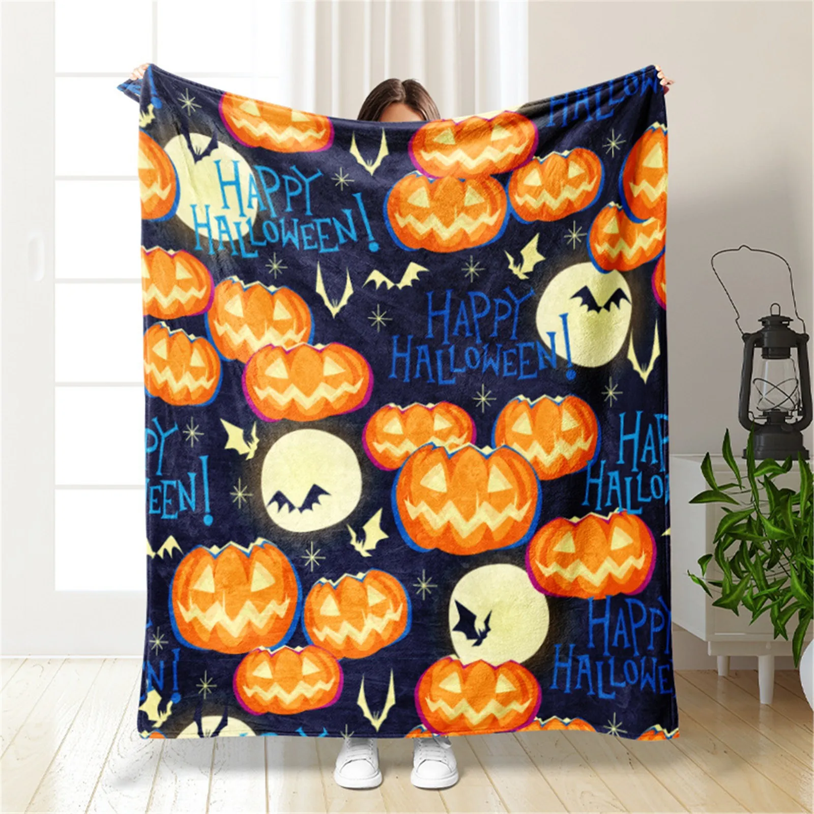 Coperta leggera di Halloween coperte con stampa di zucca e fantasmi coperte morbide e accoglienti per divano letto coperta estiva per ufficio