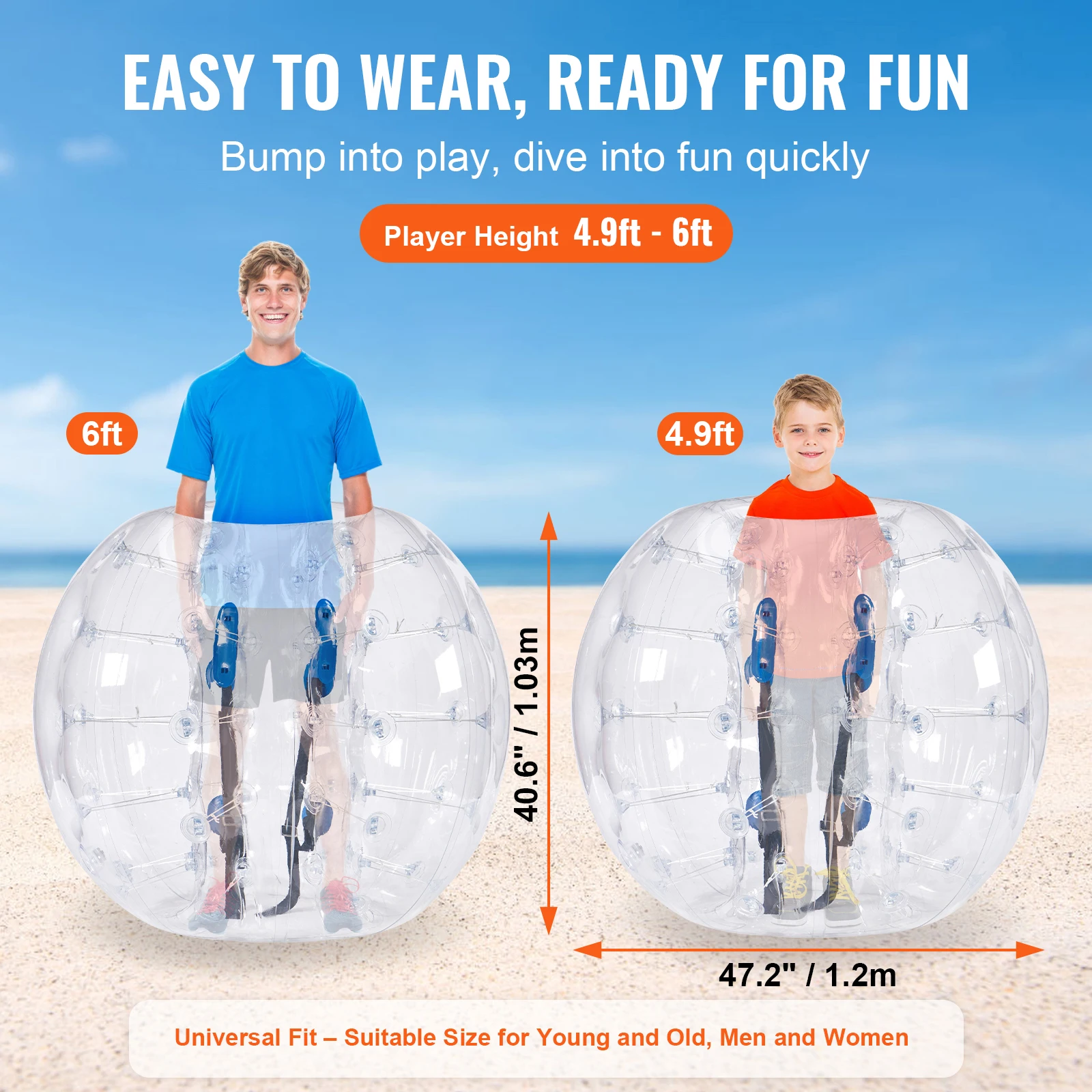 SucceBuy 4FT/1.2M Bola de pára-choque inflável 1/2PCS Corpo Sumo Zorb Bolas para Adolescente e Adulto 0.8mm PVC Bolha Bolas Bumper Bopper Brinquedos