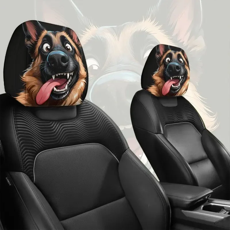 German Shepherd Print Car Headrest Covers, Wear-Resistant & Breathable, Daily Car Seat Headrest Covers
