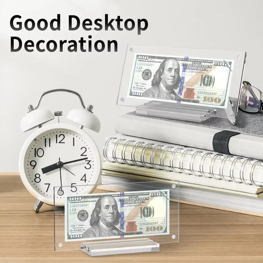 Soporte conmemorativo para marco de fotos de billetes de dólar, acrílico transparente con Base, soporte de colección de monedas de papel, escritorio transparente