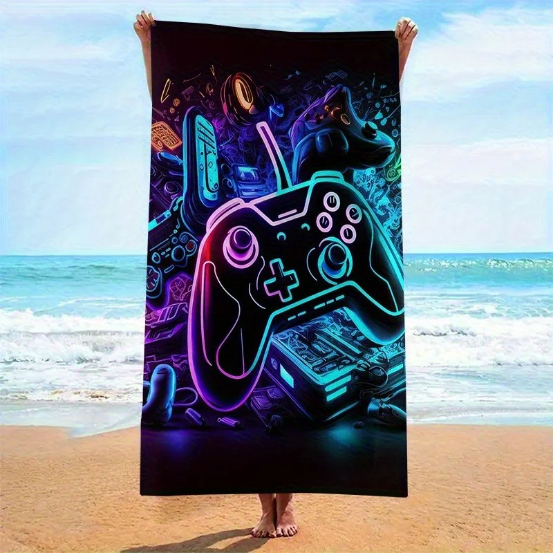 Ultimate Retro Gaming Beach Towel 80x160cm Oversize Bath Mat Neon Video Game Controller Novelty Towel for Beach Trip Gift