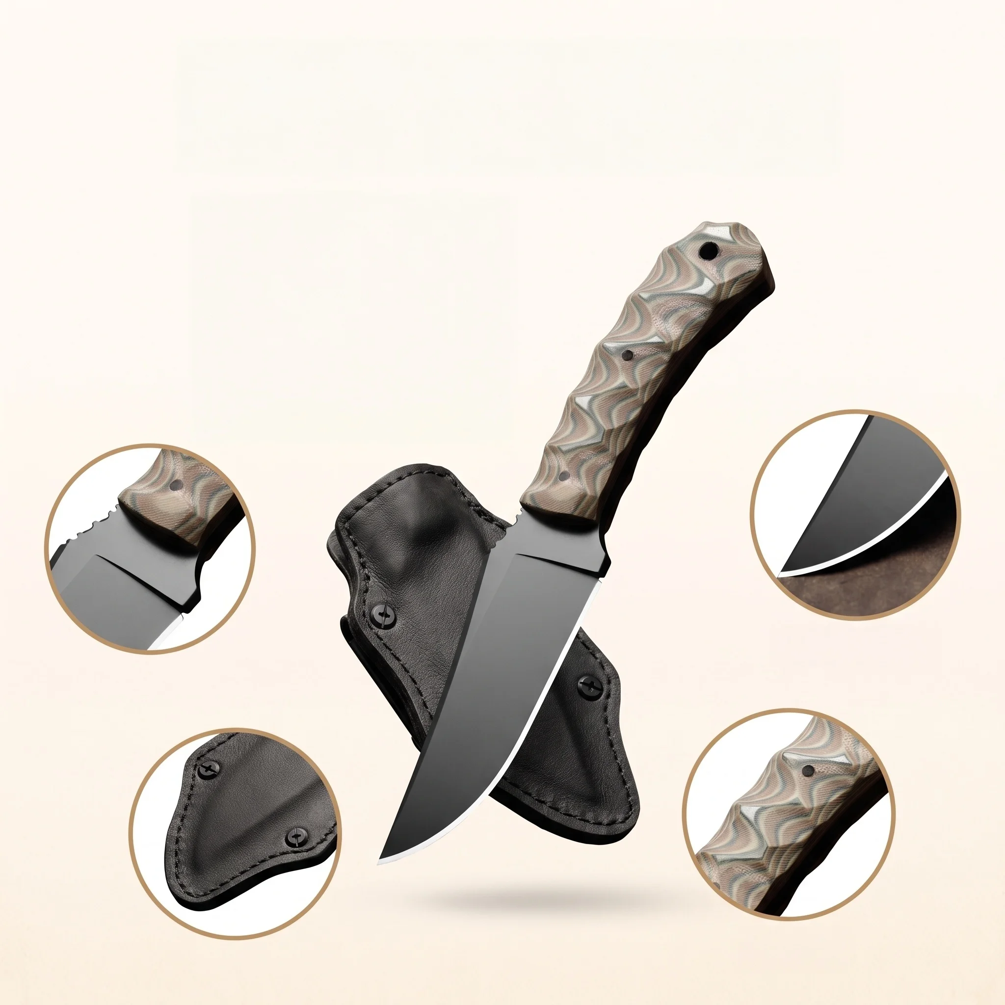 High hardness stainless steel multi-purpose straight knife anti slip handle with matching scabbard, picnic, vegetable preparatio