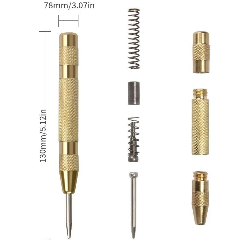 Automatic Center Punch Wood Indentation Mark Woodworking Tool Bit Punch Needle General Adjustable Spring Loaded Metal Drill Tool